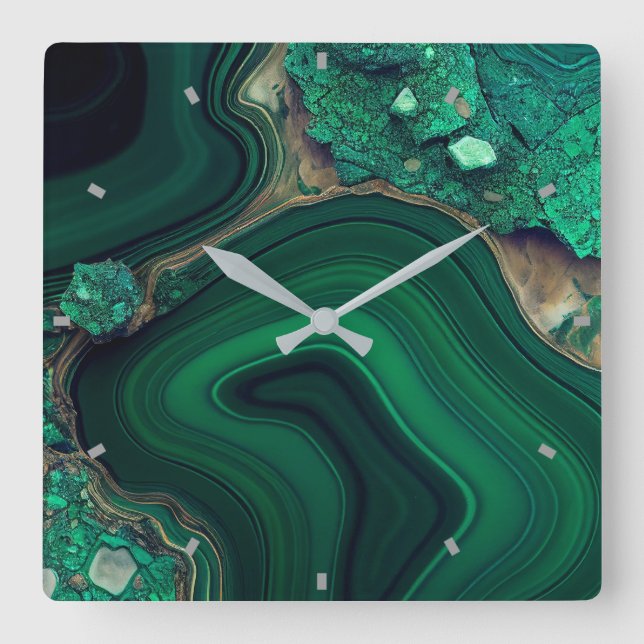 Malachite Wall Clock Fyrkantig Klocka (Framsida)