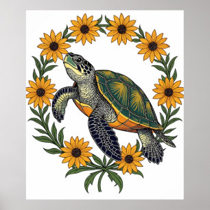 Malaclemys Terrapin Och Svartögda Susan Blommor Poster