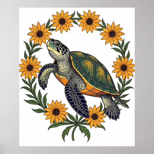 Malaclemys Terrapin Och Svartögda Susan Blommor Poster (Framsidan)