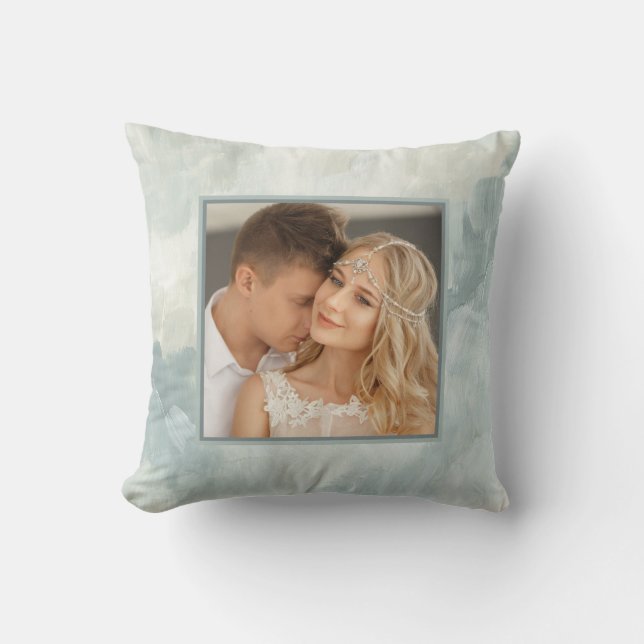 Målad Abstrakt| Elegant Grönt med två foton Kudde (Framsida)