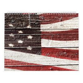 Målad amerikansk Flagga på Rustic Wood Struktur Kalender