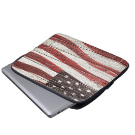 Målad amerikansk Flagga på Rustic Wood Struktur Laptop Fodral
