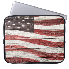 Målad amerikansk Flagga på Rustic Wood Struktur Laptop Fodral