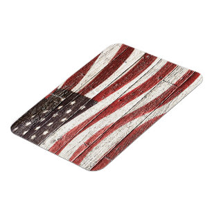 Målad amerikansk Flagga på Rustic Wood Struktur Magnet