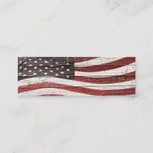 Målad amerikansk Flagga på Rustic Wood Struktur Mini Visitkort