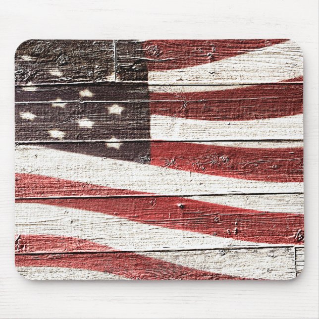 Målad amerikansk Flagga på Rustic Wood Struktur Musmatta (Framsidan)