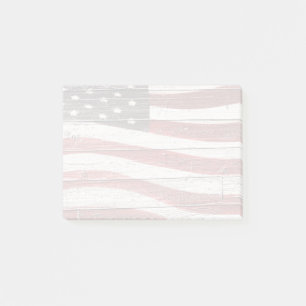Målad amerikansk Flagga på Rustic Wood Struktur Post-it Block