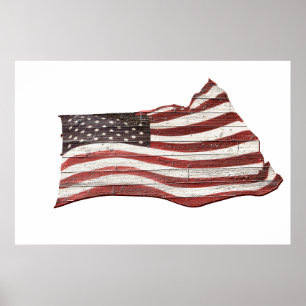 Målad amerikansk Flagga på Rustic Wood Struktur Poster