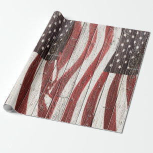 Målad amerikansk Flagga på Rustic Wood Struktur Presentpapper
