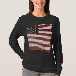 Målad amerikansk Flagga på Rustic Wood Struktur Tee Shirt