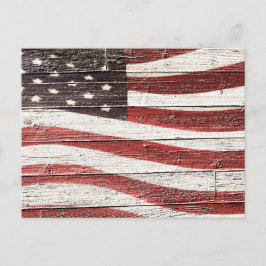 Målad amerikansk Flagga på Rustic Wood Struktur Vykort