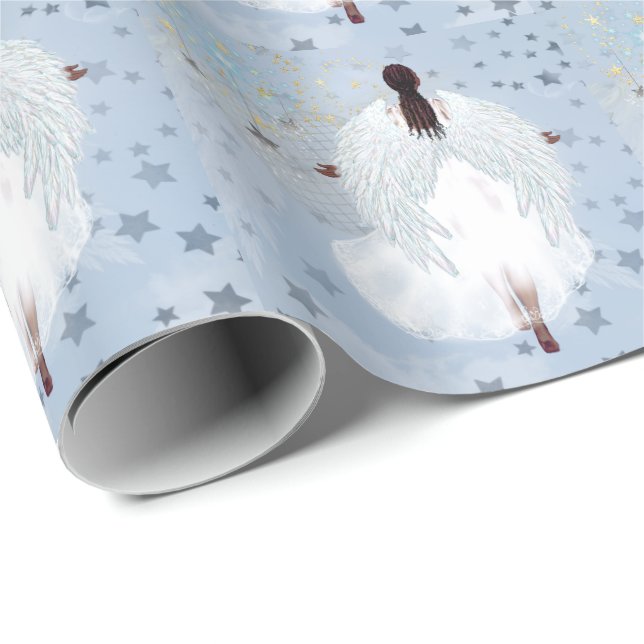 Målad ängel och Stars 2 Papper omslagning Presentpapper (Rullad Hörn)