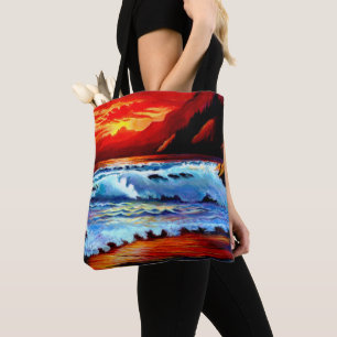 Målad Beach Sunset Tote Bag Tygkasse