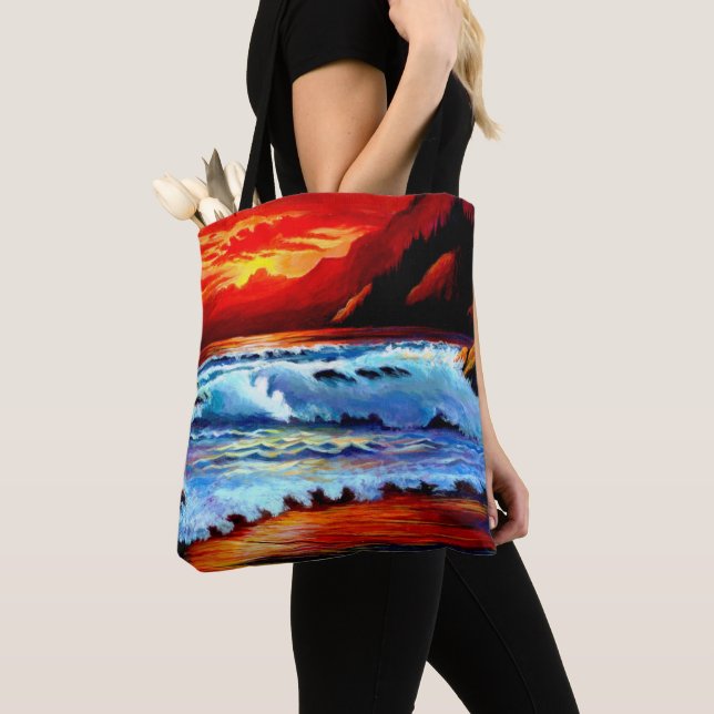 Målad Beach Sunset Tote Bag Tygkasse (Närbild)