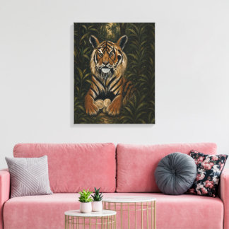 Målad Bengalisk Tiger Djungelporträtt Canvastryck