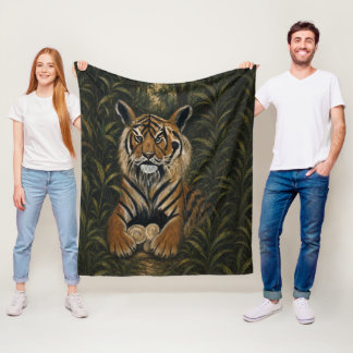 Målad Bengalisk Tiger Dschungelporträtt Fleecefilt