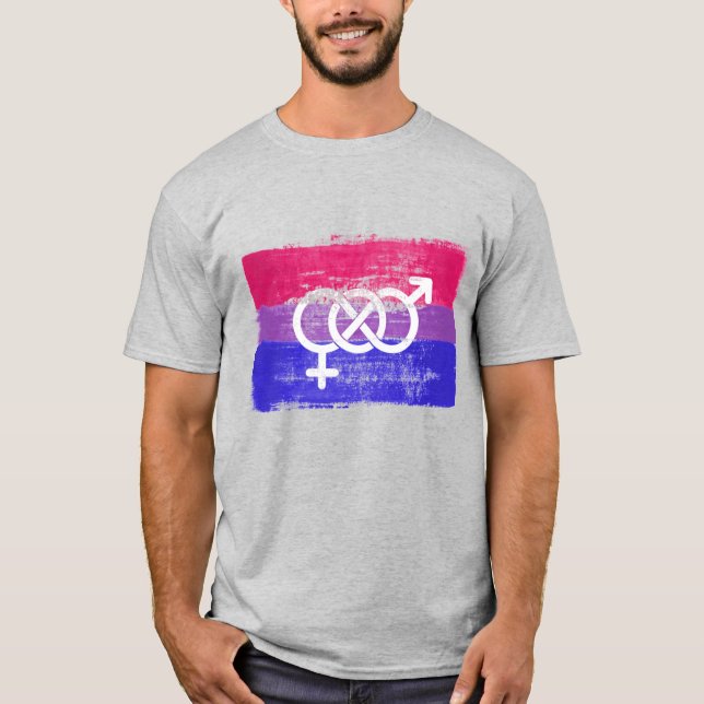 MÅLAD BISEXUELL SYMBOL PRIDFLAGGA T SHIRT (Framsida)