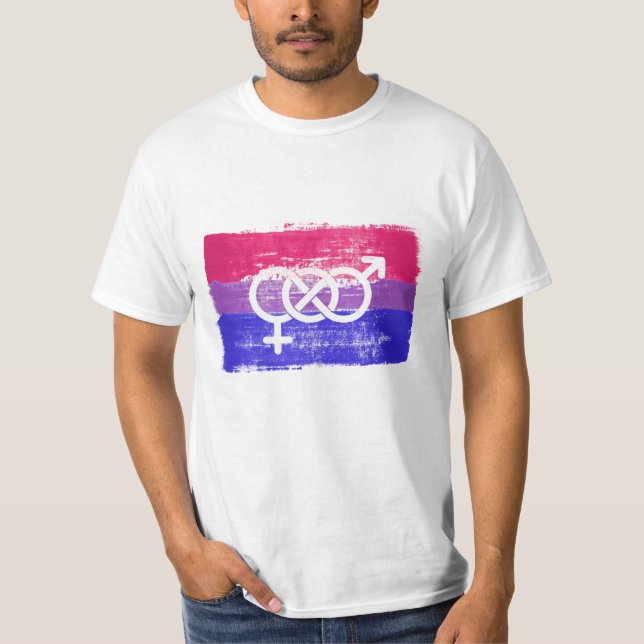 MÅLAD BISEXUELL SYMBOL PRIDFLAGGA T SHIRT (Framsida)