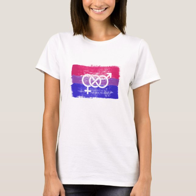 MÅLAD BISEXUELL SYMBOL PRIDFLAGGA T SHIRT (Framsida)