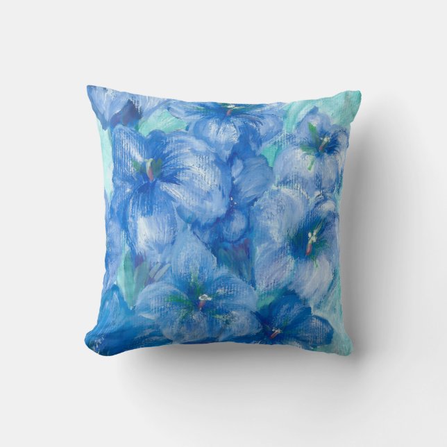 Målad blå gentiana vildblomma  kudde (Framsida)