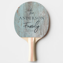 Målad blå trä handskriven familjenamn pingisracket