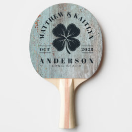 Målad blå trä irländsk lyckotristan vigselvapen pingisracket