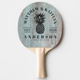 Målad blå trä tropisk ananas brölloppsvapen pingisracket