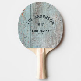 Målad Blå Trä Vintage Kust Familjenamn Pingisracket