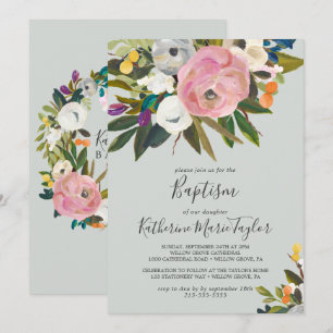 Målad Blommigt Baby Baptism Inbjudningar