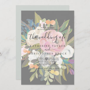 Målad Blommigt   Grått från inmatad Mörk Bröllop i Inbjudningar