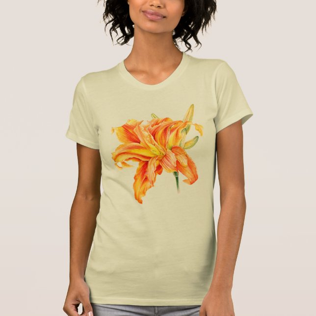 Målad blommigt konst Daylily Hemerocallis t-shirt (Framsida)