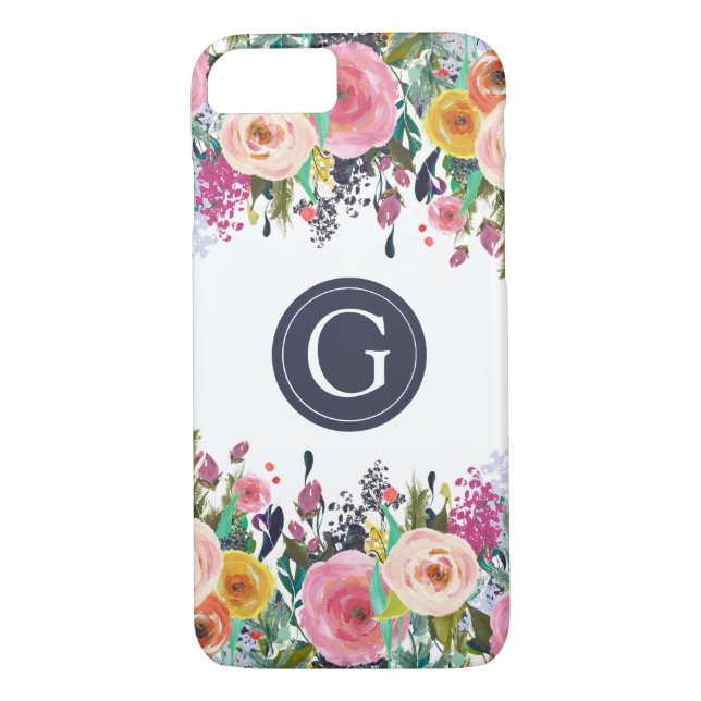 Målad Blommigt Monogram iPhone 7 Fodral Case-Mate iPhone Skal (Baksida)