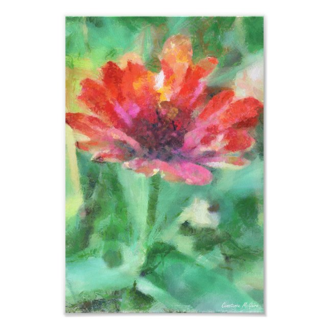 Målad blommigt på grönt fotografiskt tryck (Framsidan)