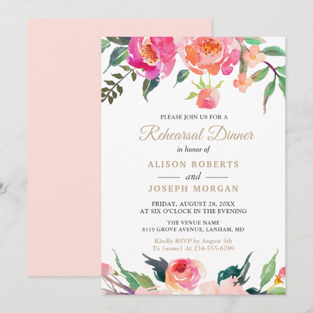 MÅLAD BLOMMOR Botanisk Blommig Övningsmiddag Inbjudningar (Fram/baksida)