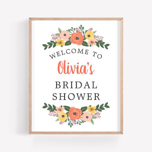 Målad blomsterbröllop Bröllopsdusch Välkommen Poster