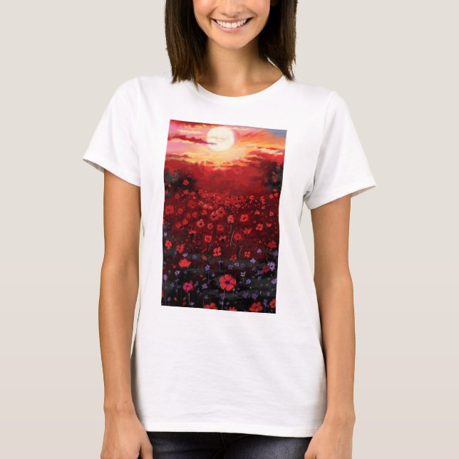 målad blomsterträdgård t shirt (Framsida)