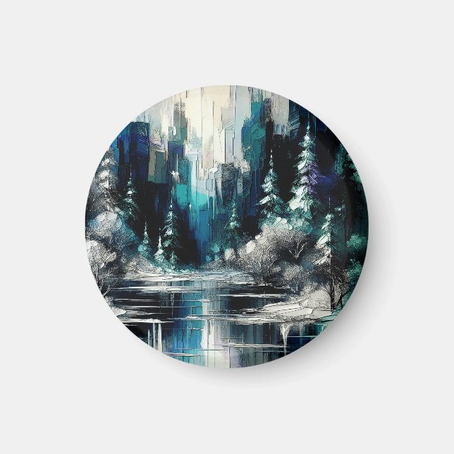 Målad City Winter Scene 1006 Magnet (Framsidan)