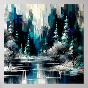 Målad City Winter Scene 1006 Poster
