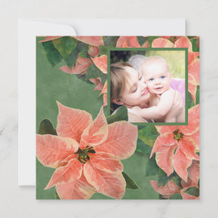 Målad Coral Poinsettia Family Photo-jul Julkort