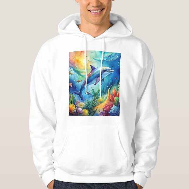 Målad delfin hoodie (Framsida)