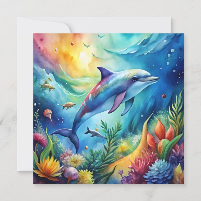 Målad delfin inbjudningar (Framsida)