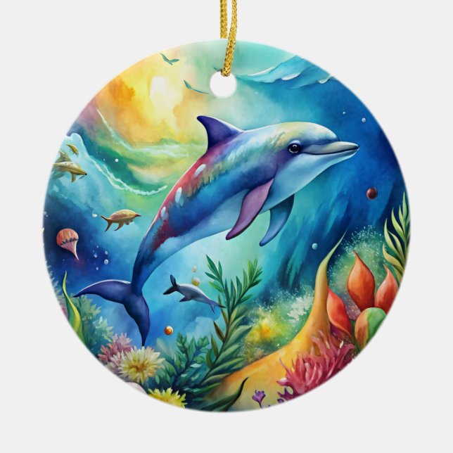Målad delfin julgransprydnad keramik (Framsidan)