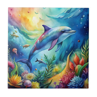 Målad delfin kakelplatta