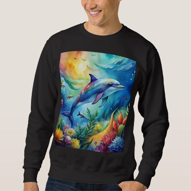 Målad delfin lång ärmad tröja (Framsida)