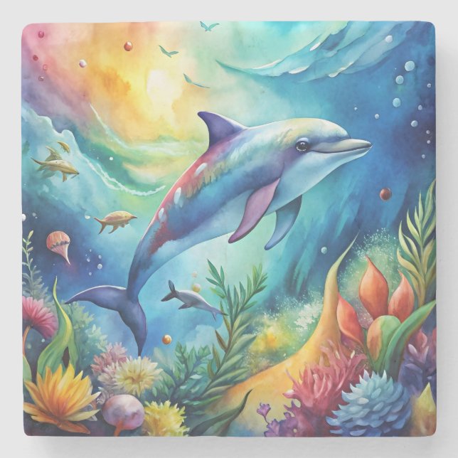 Målad delfin stenunderlägg (Framsidan)