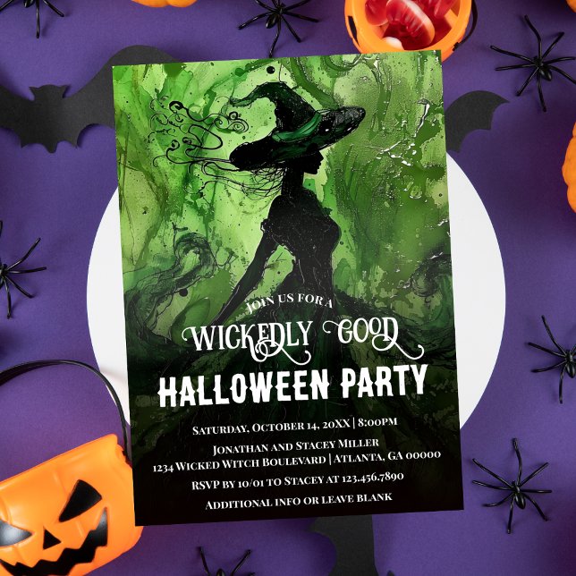 Målad elakt bra häxa grön Halloweenfest Inbjudningar (Skapare uppladdad)