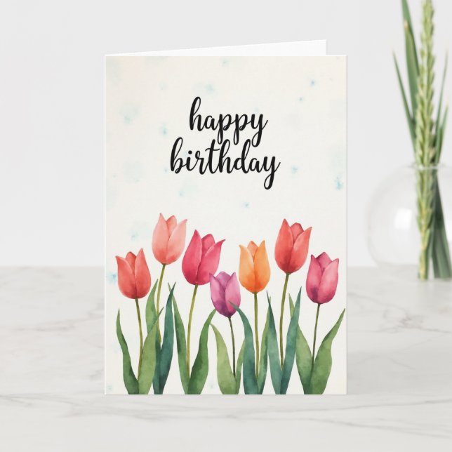 Målad födelsedagskort med blommor kort (Framsida)