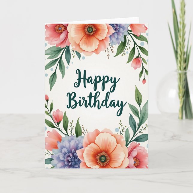Målad födelsedagskort med blomning kort (Framsida)
