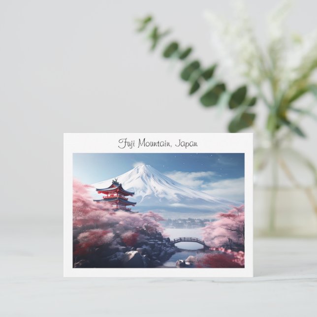 Målad Fuji berg i körsbärsblomningssäsong Vykort (Stående Fram)