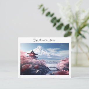 Målad Fuji berg i körsbärsblomningssäsong Vykort